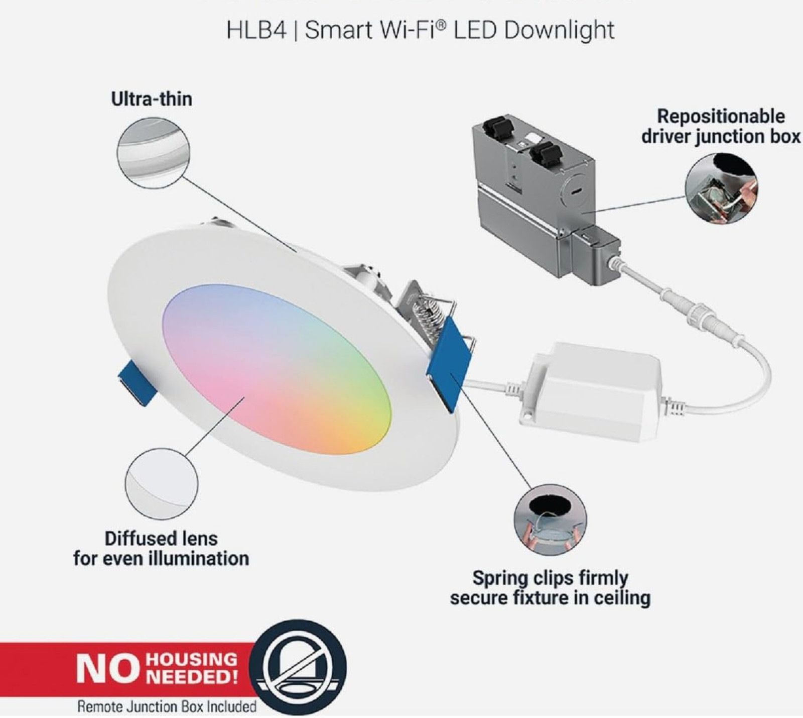 Govee RGBWW Smart Recessed Junction Downlight 6 Inch WiFi APP Alexa Google