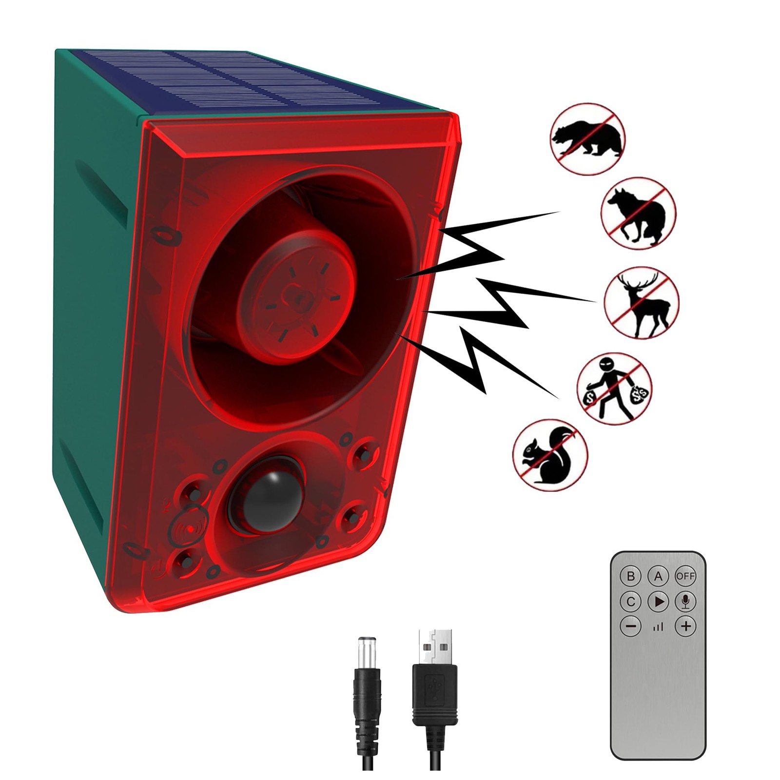 Solar Outdoor Motion Sensor Alarm – Dog Barking&Gunshot Sound 130db Motion De…