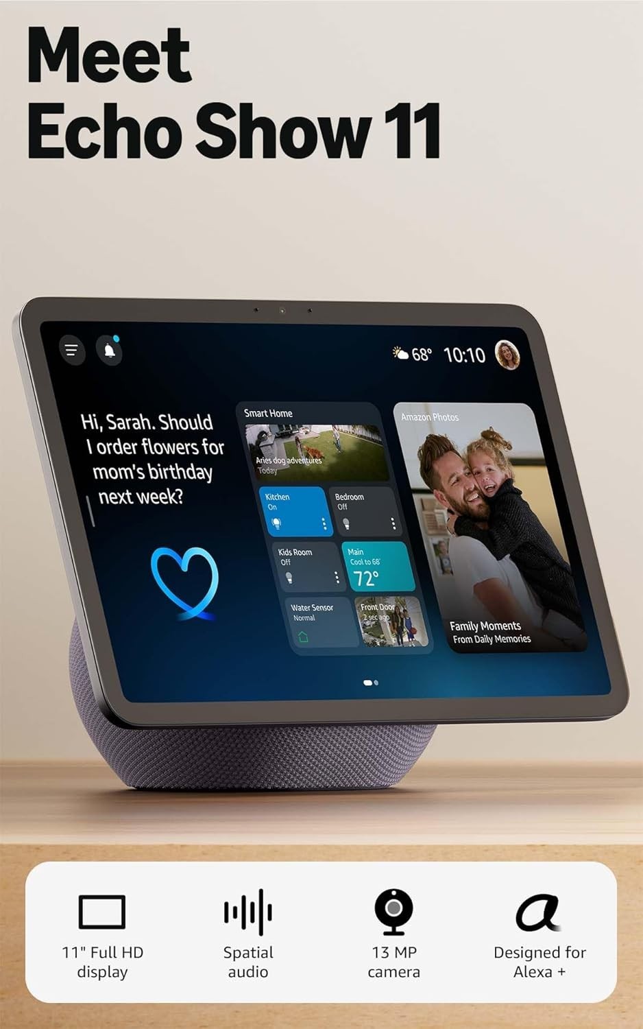 Amazon Echo Show 11 (newest model), Vibrant Full-HD 11″ 11-inch, Graphite