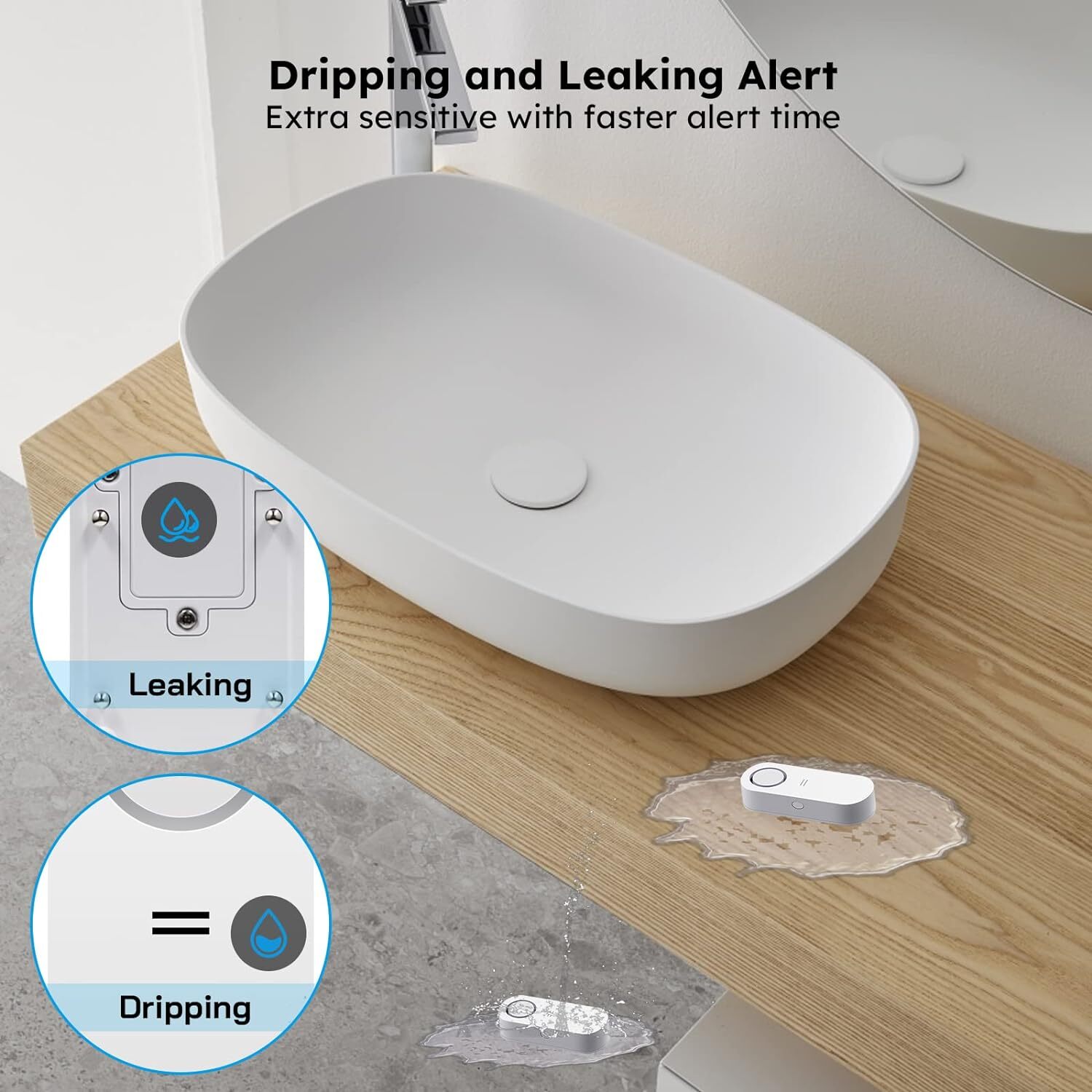 2x Water Leak Detectors Audio Alarm Senso Sensitive Leak 120dB for Home Kitchen