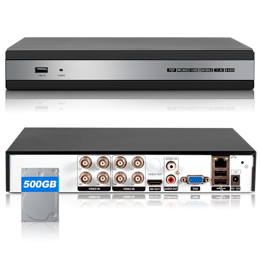 6-in-1 8CH 8 Channel H.265 Digital Video DVR Equipped Internal 500GB Storage HDD