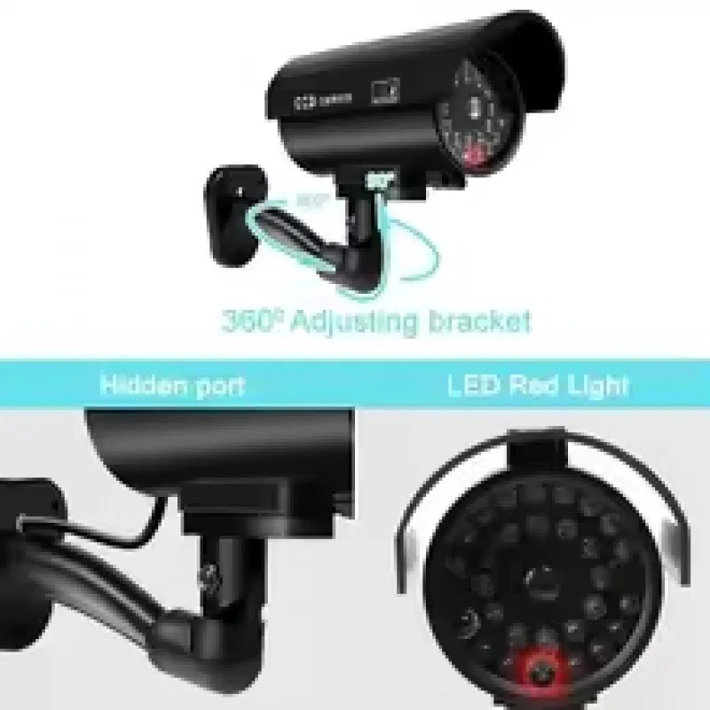 IR Bullet Fake Dummy Surveillance Security Camera CCTV & Record Light – Black