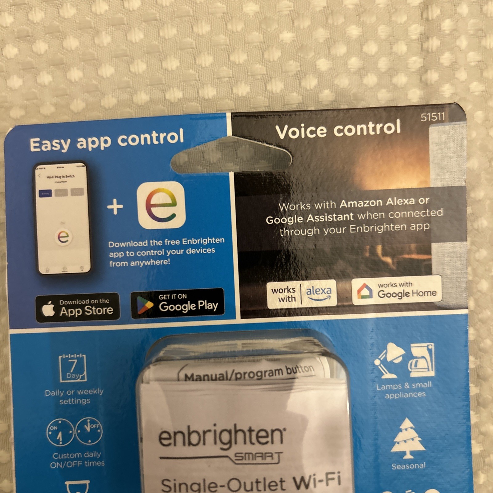 New – Enbrighten Smart Plug Single-Outlet Wi-Fi – 2.4GHz – Mobile Voice Control