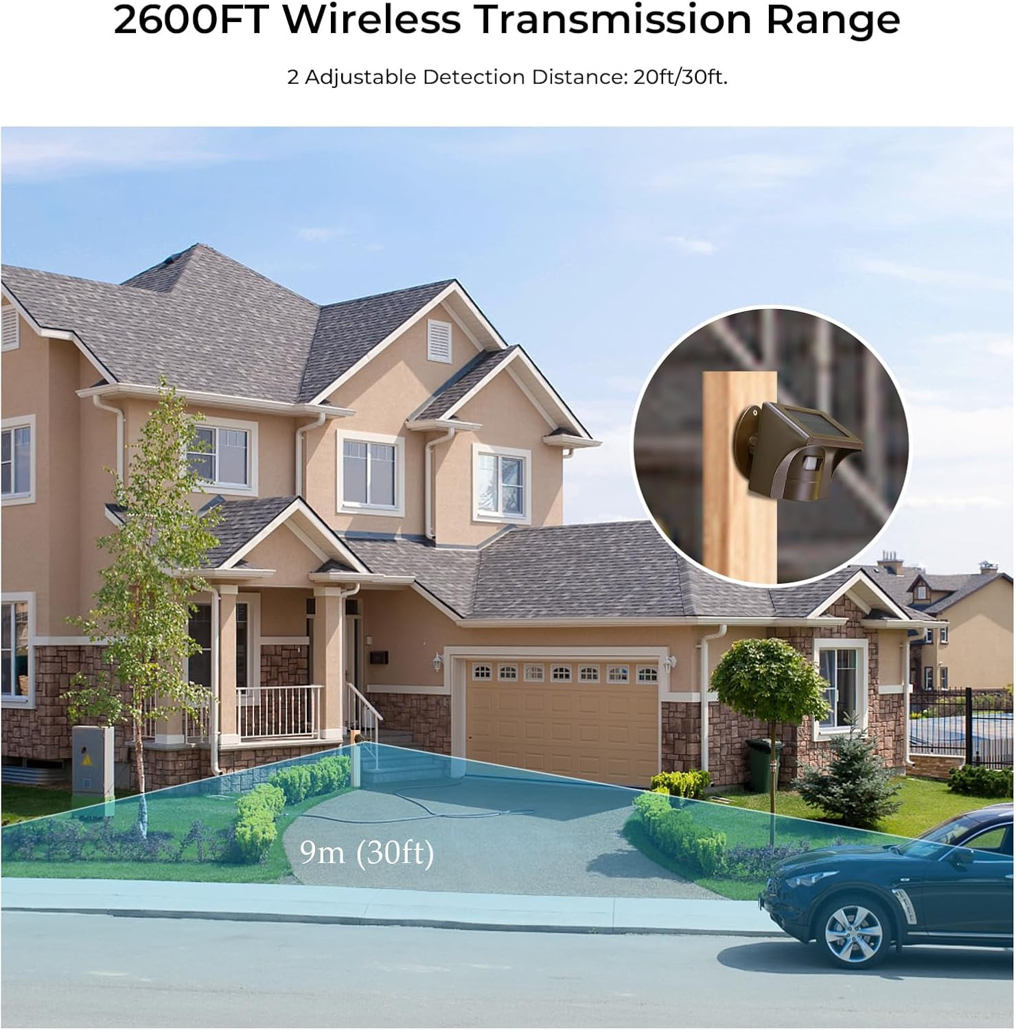 Solar Wireless Driveway Alarm System (1/2 Mile Range, 1 Receiver & 4 Solar Senso
