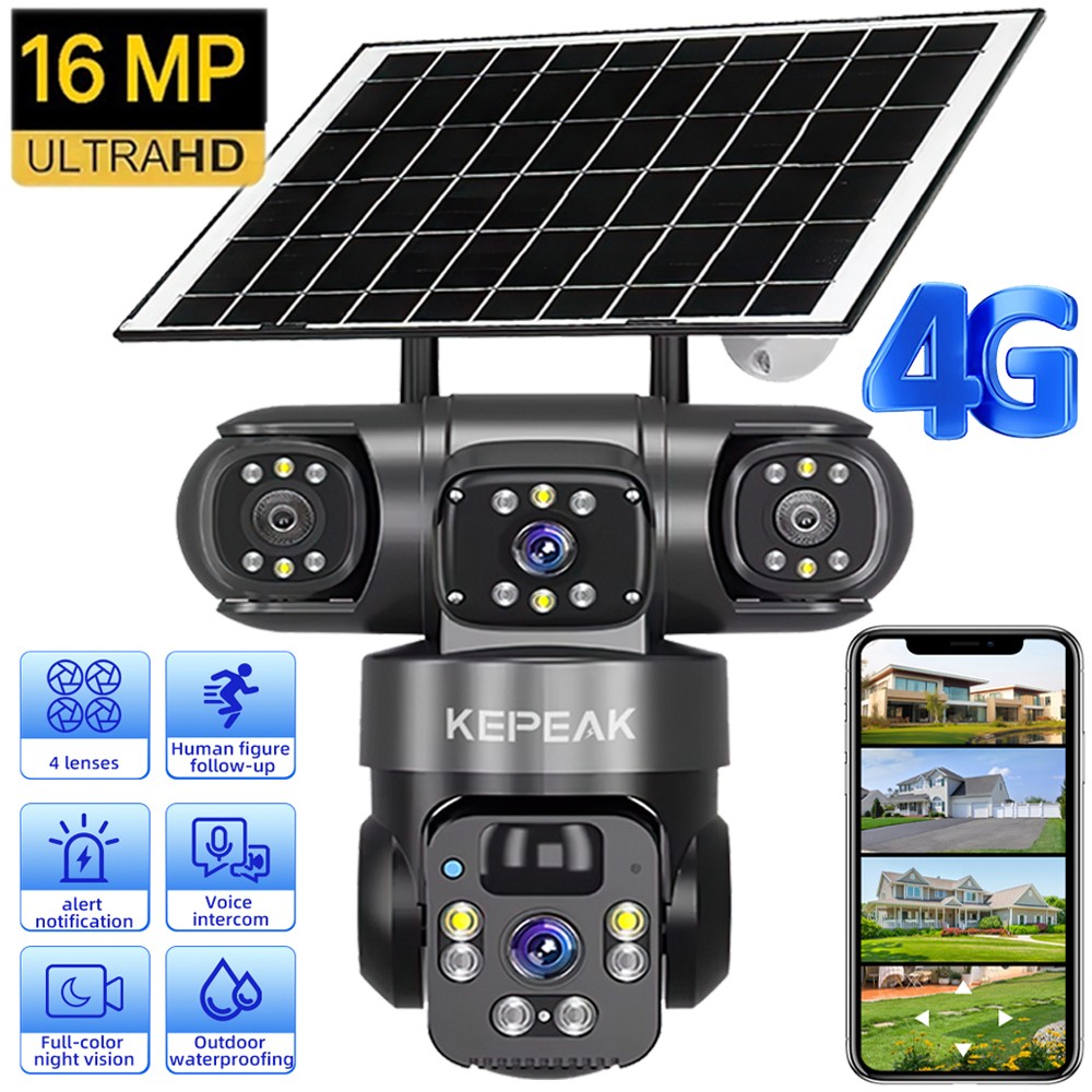 16MP 4G SIM Solar Battery Powered Outdoor Pan/Tilt Home Security Camera CCTV