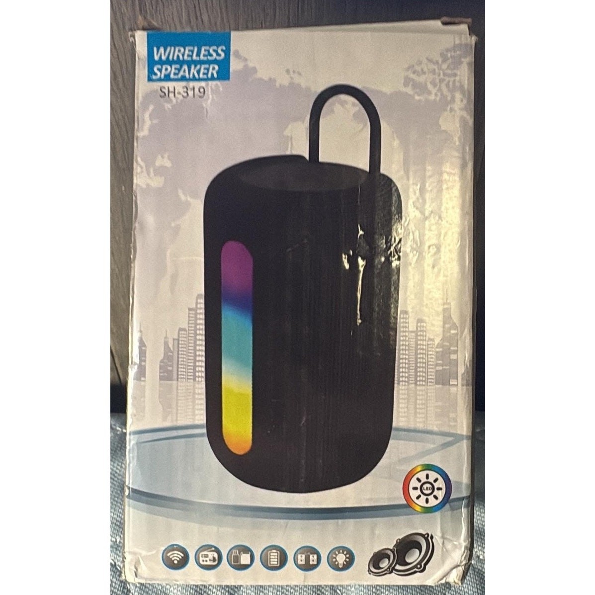 SH-319 Portable Wireless Bluetooth Speaker RGB LED Light FM Radio Blue NEW Box
