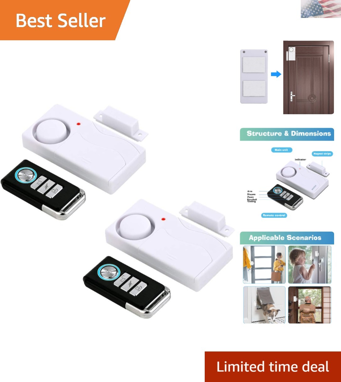 Magnetic Contact Door Alarms with Remote for Pool & Interior Safety – 2 Pack