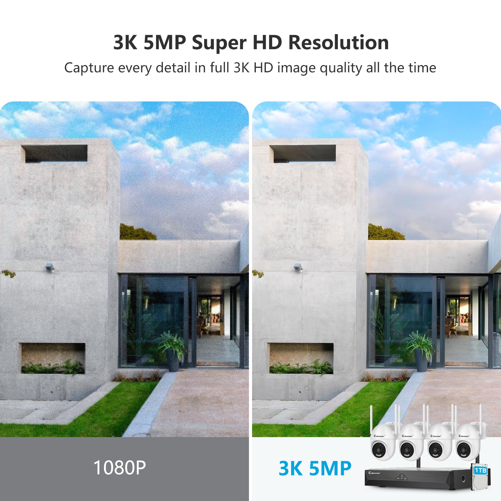 JENNOV 5MP PTZ Security Camera System Wireless Audio Outdoor Home 10CH WiFi NVR
