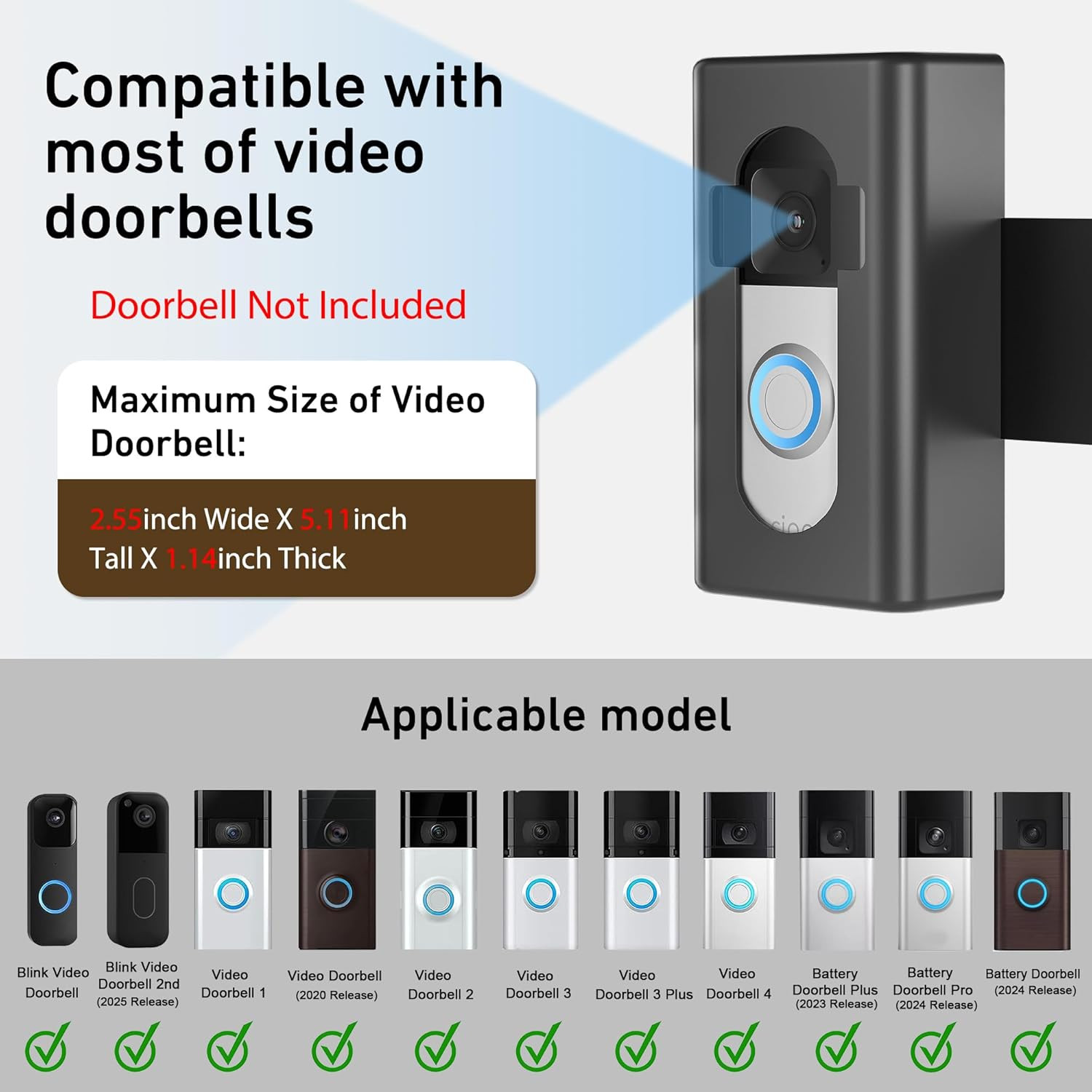 Anti Theft Video Doorbell Mount Bracket Holder Home Rentals 4/3/3 Plus 2021/2023