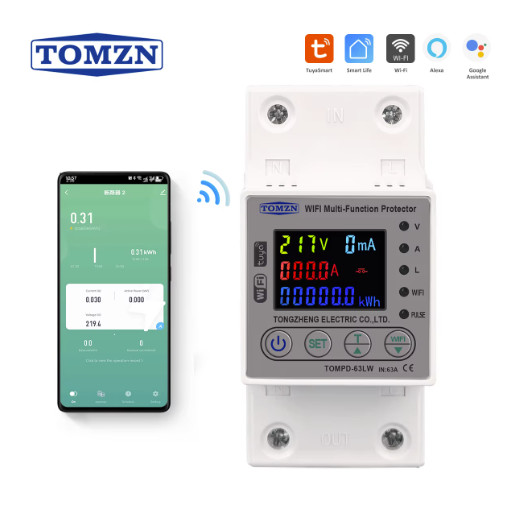 TOMZN WiFi Smart Energy Meter Breaker 63A 80A kWh TUYA