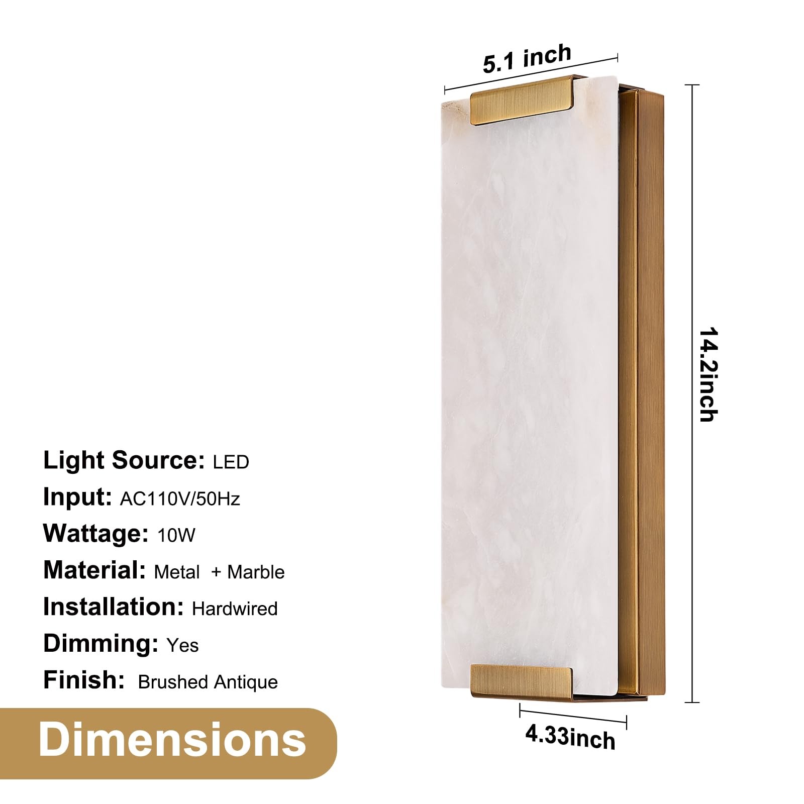 HOMLUCE 14.2in Alabaster Wall Sconces, 14.2″L x 5.1″W x 2.64″H, Bronze-2pcs