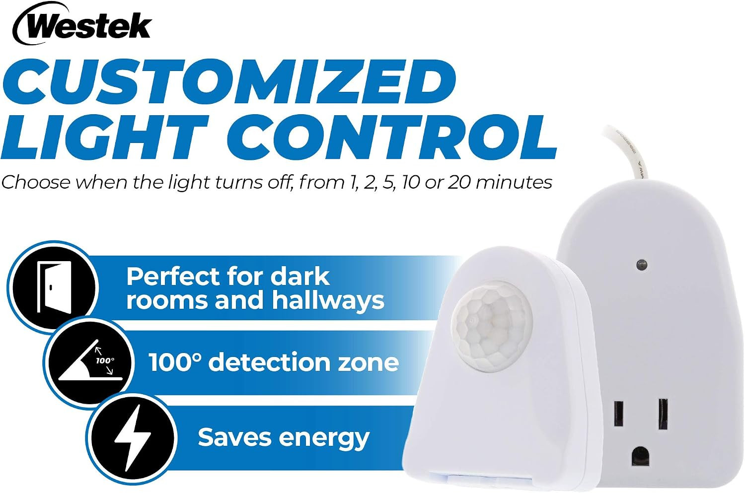 MLC12BC-4 Indoor Plug-In Corded Motion Activated Light Control, Single, White
