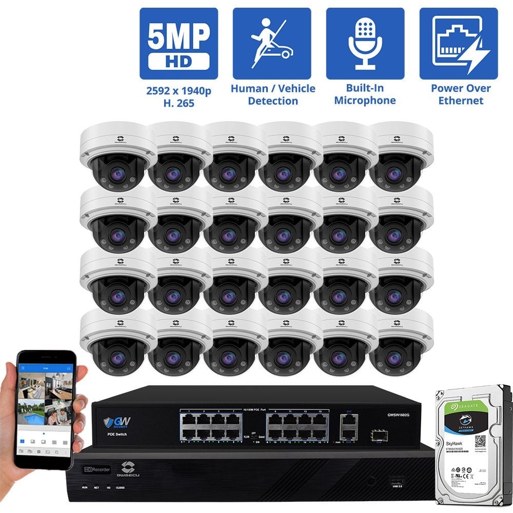 32 Channel Security Camera System with 24 5MP 4X Optical Zoom AI Dome Camera