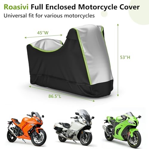 Full Enclosed Motorcycle Cover for Outdoor & Indoor XL-86.5”L x 45”W x 53”H