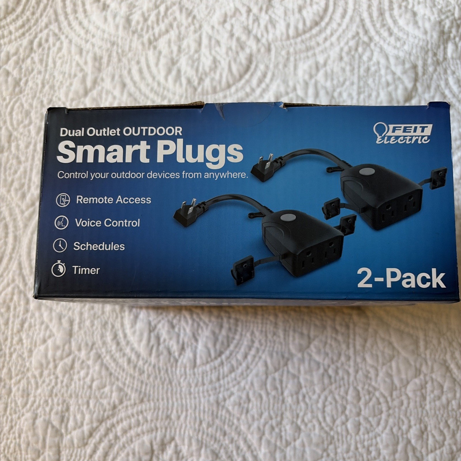Feit Electric Dual Grounded Outlet Outdoor Smart Plugs Remote Access 2 Pack NEW