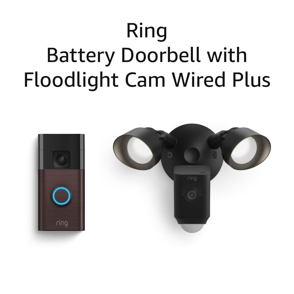 Ring Battery Doorbell Venetian Bronze with Floodlight Cam Wired Plus Black
