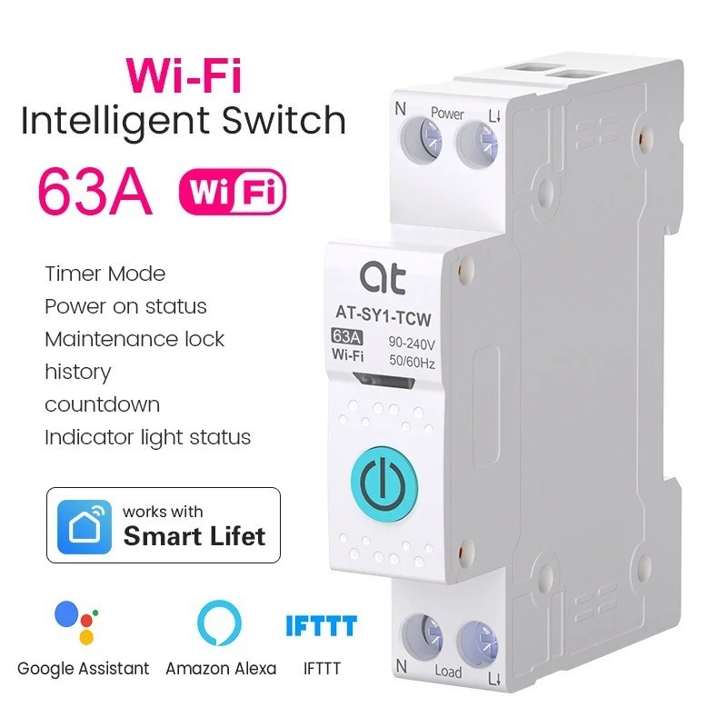63A Smart WiFi Circuit Breaker 1P+N Energy Meter Timer Remote Control Switch