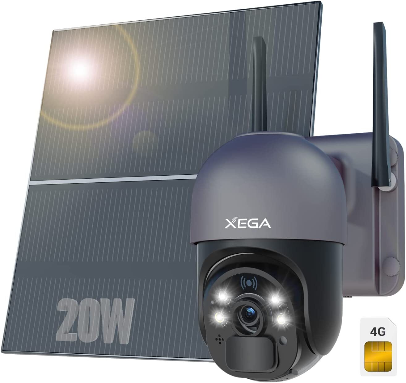 Xega 4G LTE Cellular Security Camera -20W Solar Panel 20000mAh Built-in Battery