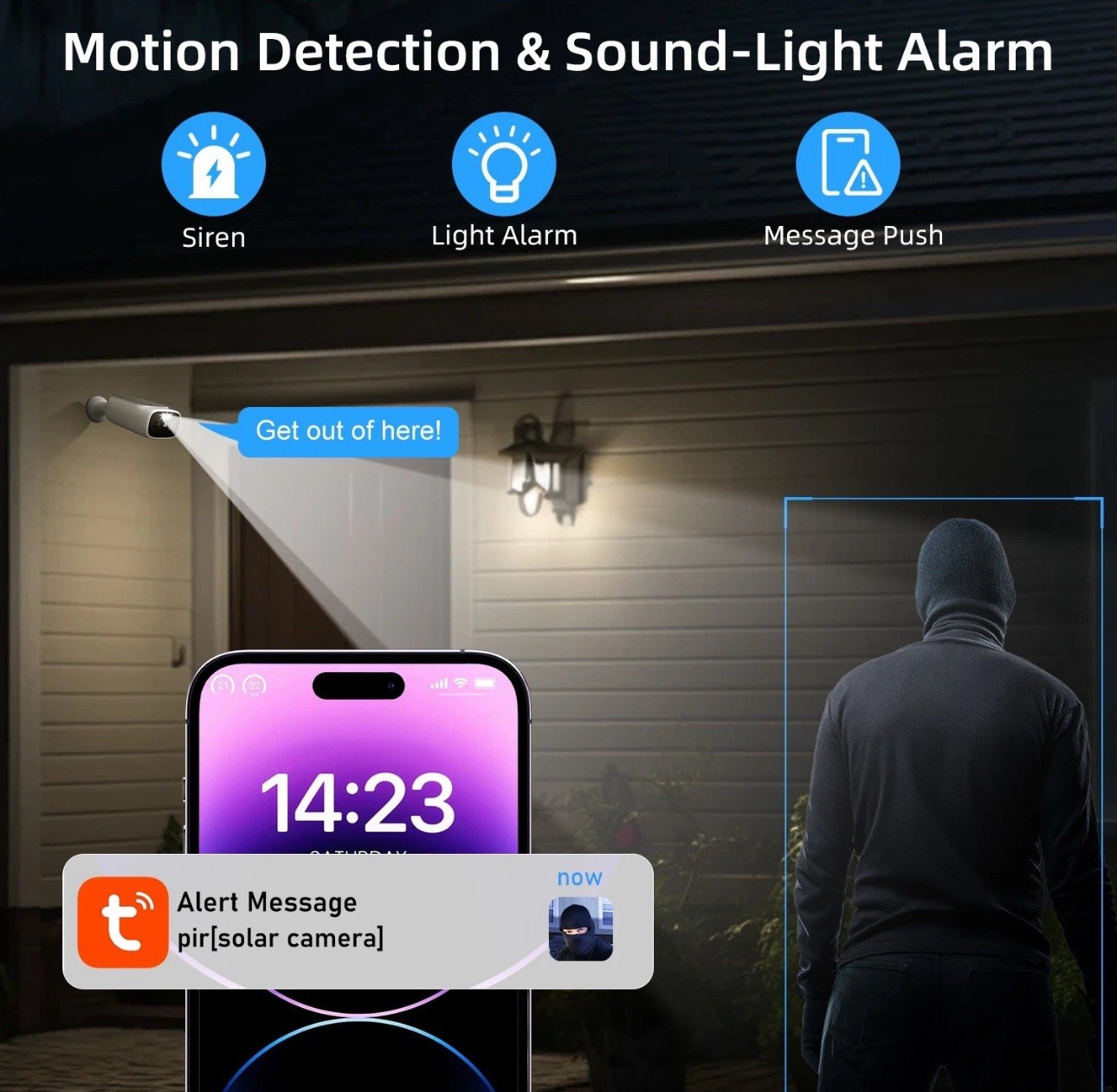 100% Wire-Free Solar Battery Camera 2K Outdoor WiFi Cam w/32GB SD Card