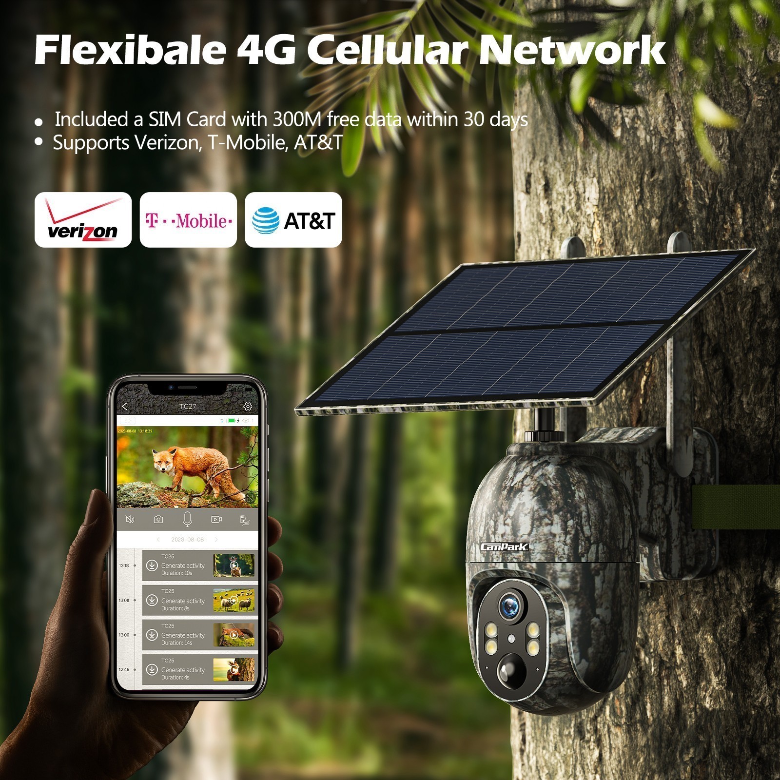 4G LTE Cellular Security Camera 2.5K Solar Cam Instant Alert NightVision