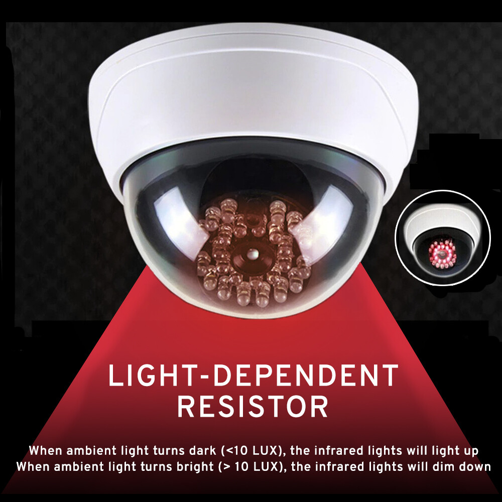 MaximalPower Fake CCTV Security Dummy Dome Camera w/ Red LED Light for Home Lot