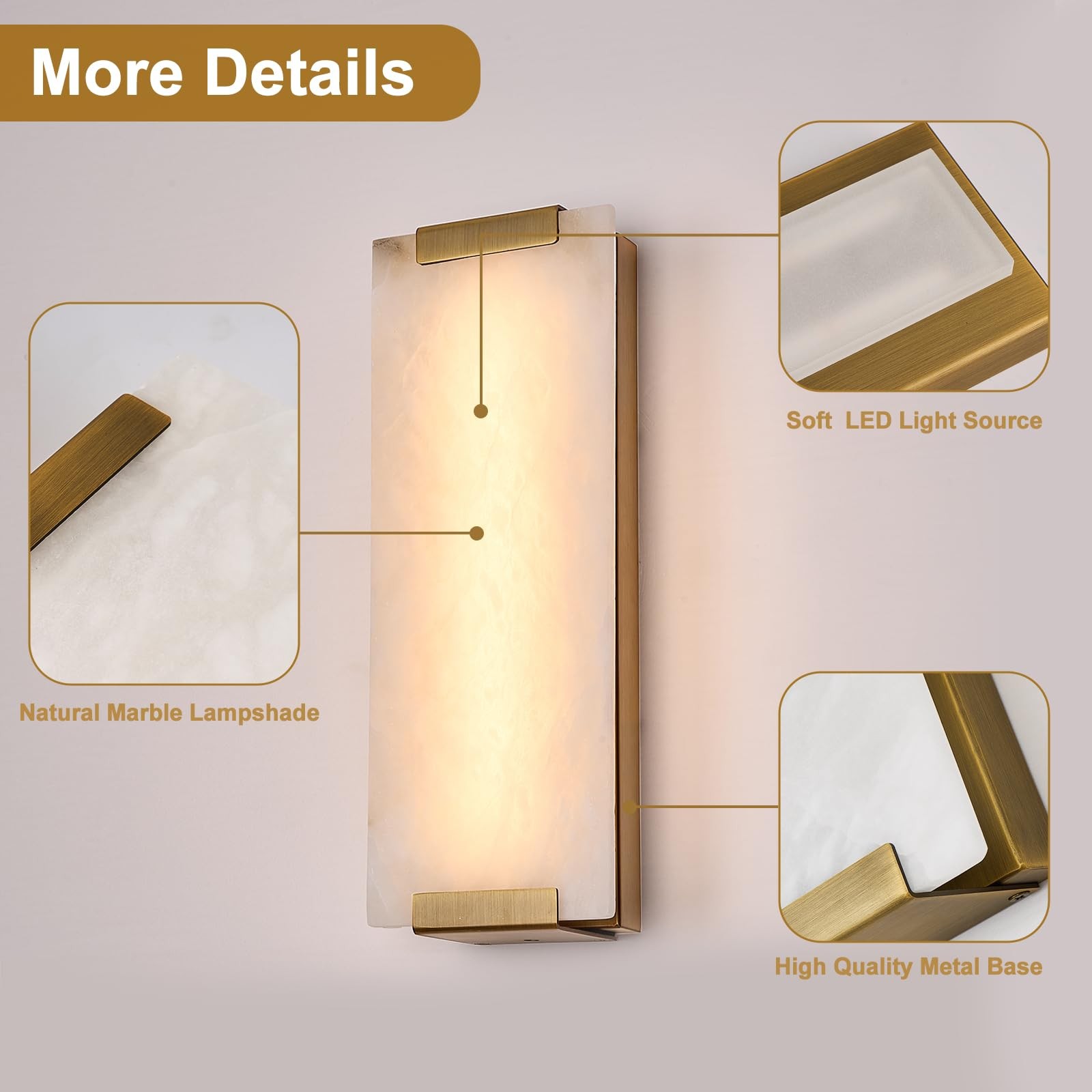 HOMLUCE 14.2in Alabaster Wall Sconces, 14.2″L x 5.1″W x 2.64″H, Bronze-2pcs