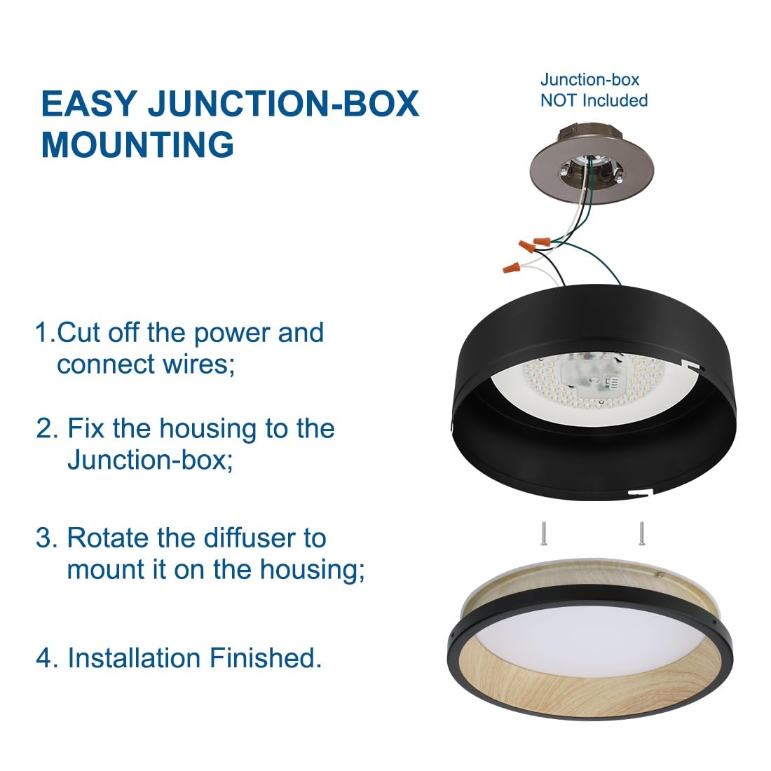 DAKASON LED Flush Mount Ceiling Light Fixture 12.5” 25W 12.5In-1Pack, Black