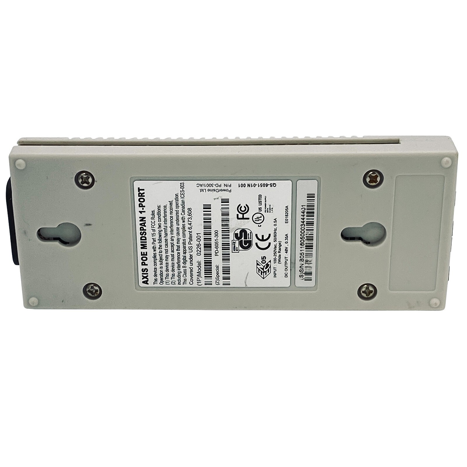 AXIS Communications PoE Midspan 1-Port 0226-001 PD-3001/AC – 48V 0.35A E018205A