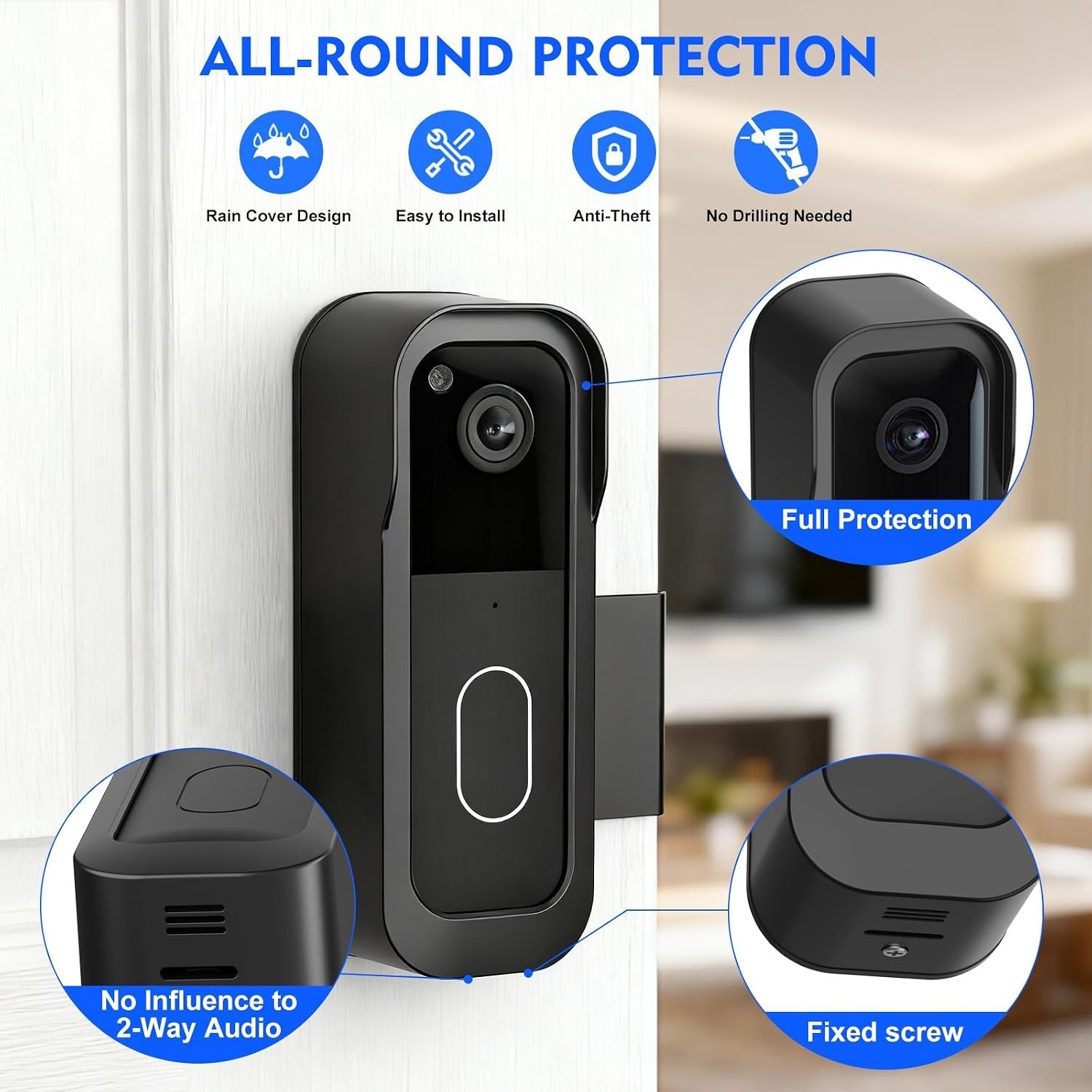 Black Anti-Theft Blink Doorbell Mount – Easy to Install, Weather-Resistant