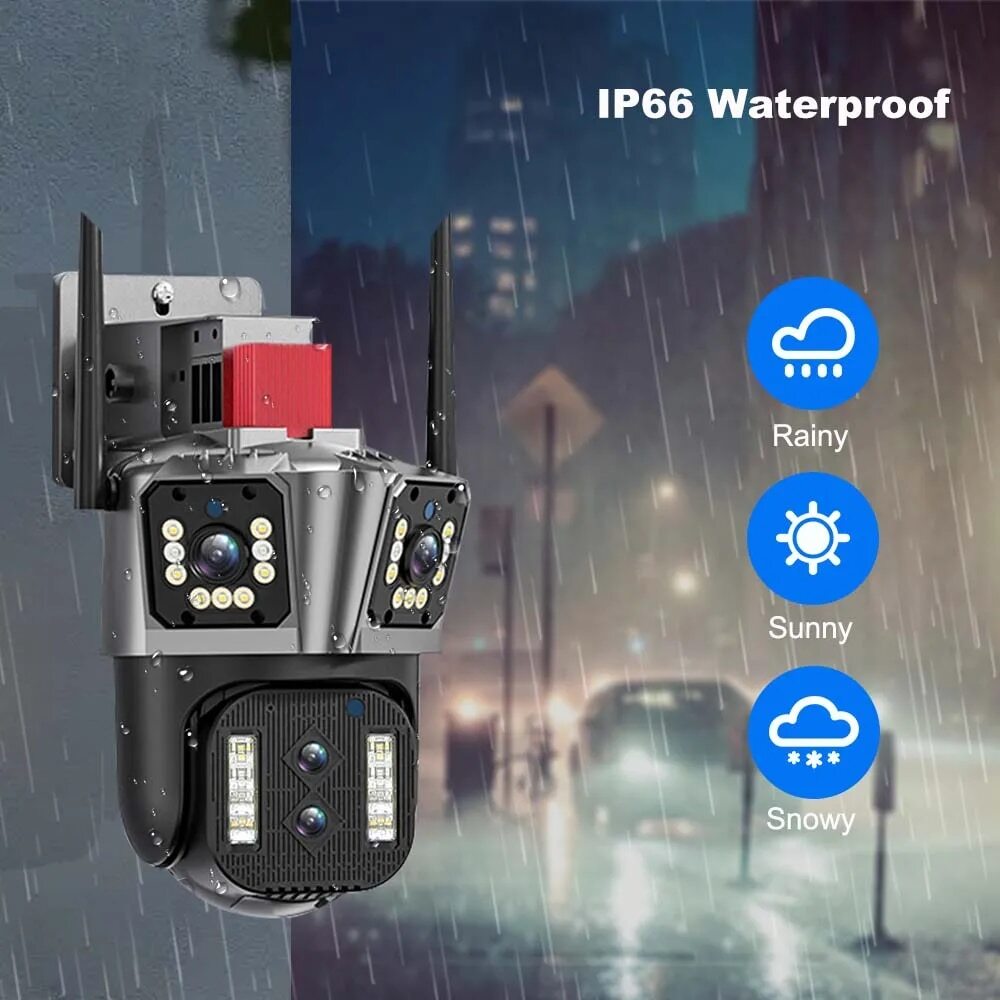 16MP 8K Four Lens IP Camera 10X Zoom PTZ WiFi Security Auto Tracking CCTV IR Cam