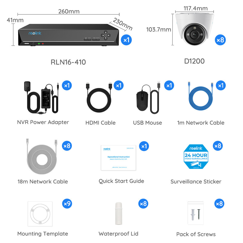 Reolink 16CH 4TB NVR Home 12MP PoE Security Camera System Outdoor 24-7 Recording