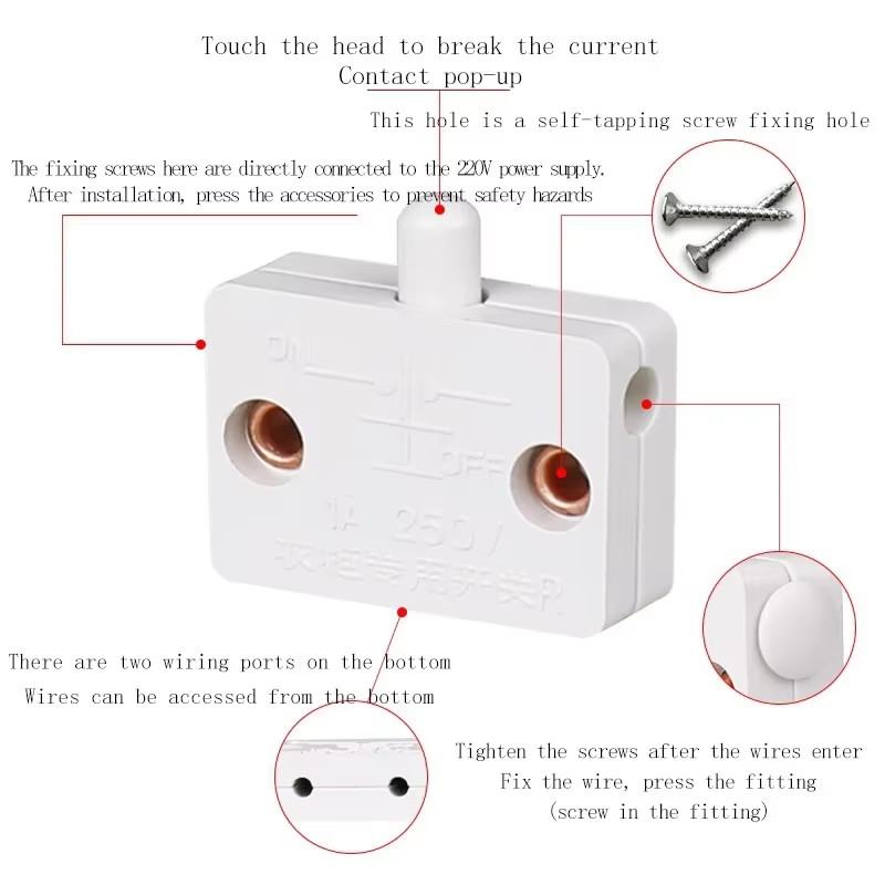 1Set Household Automatic Reset Switch Closet Cabinet Light Door Control Wardrobe
