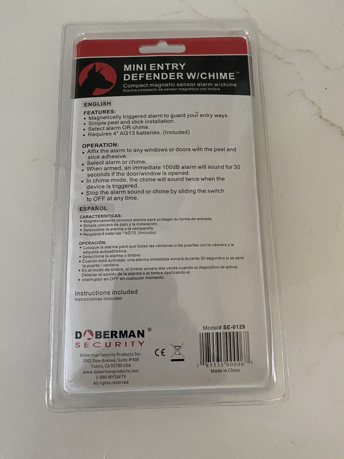 Doberman Security Mini Entry Defender with Chime, SE-0129, Factory Sealed