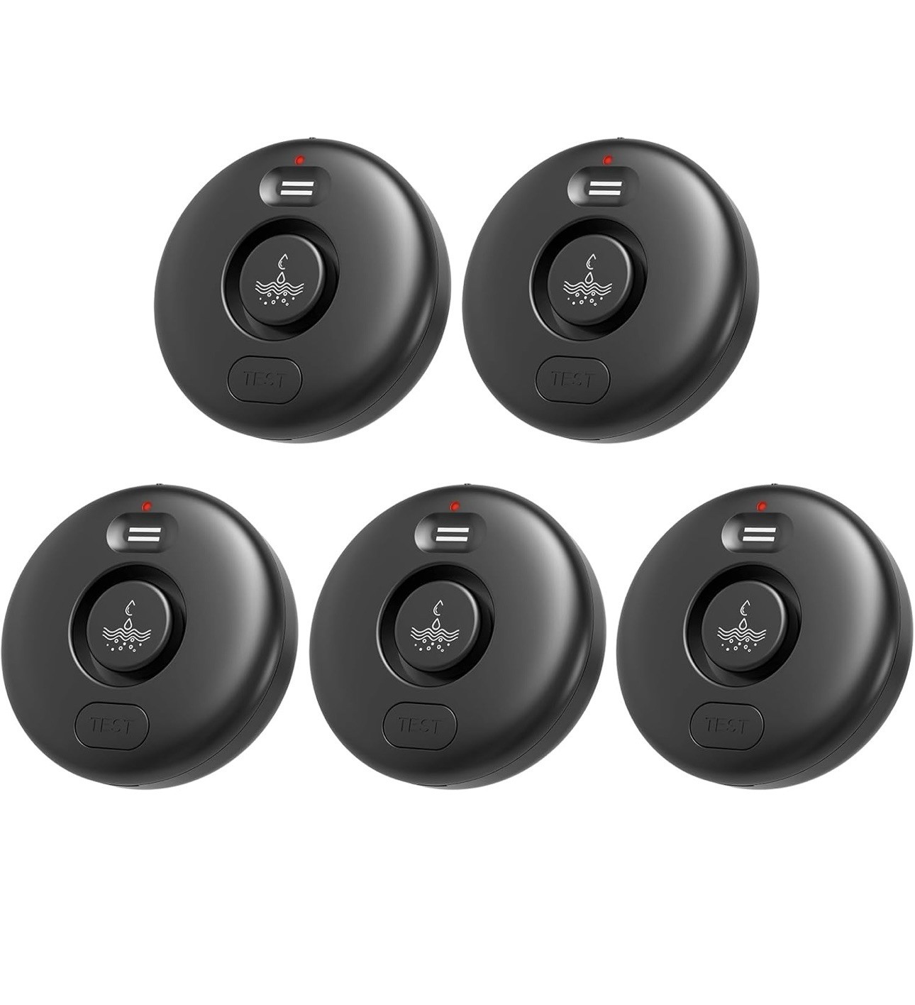 5 Pack Black Water Leak Alarm Detector 120Db Loud Alert Sensor IP66 Waterproof