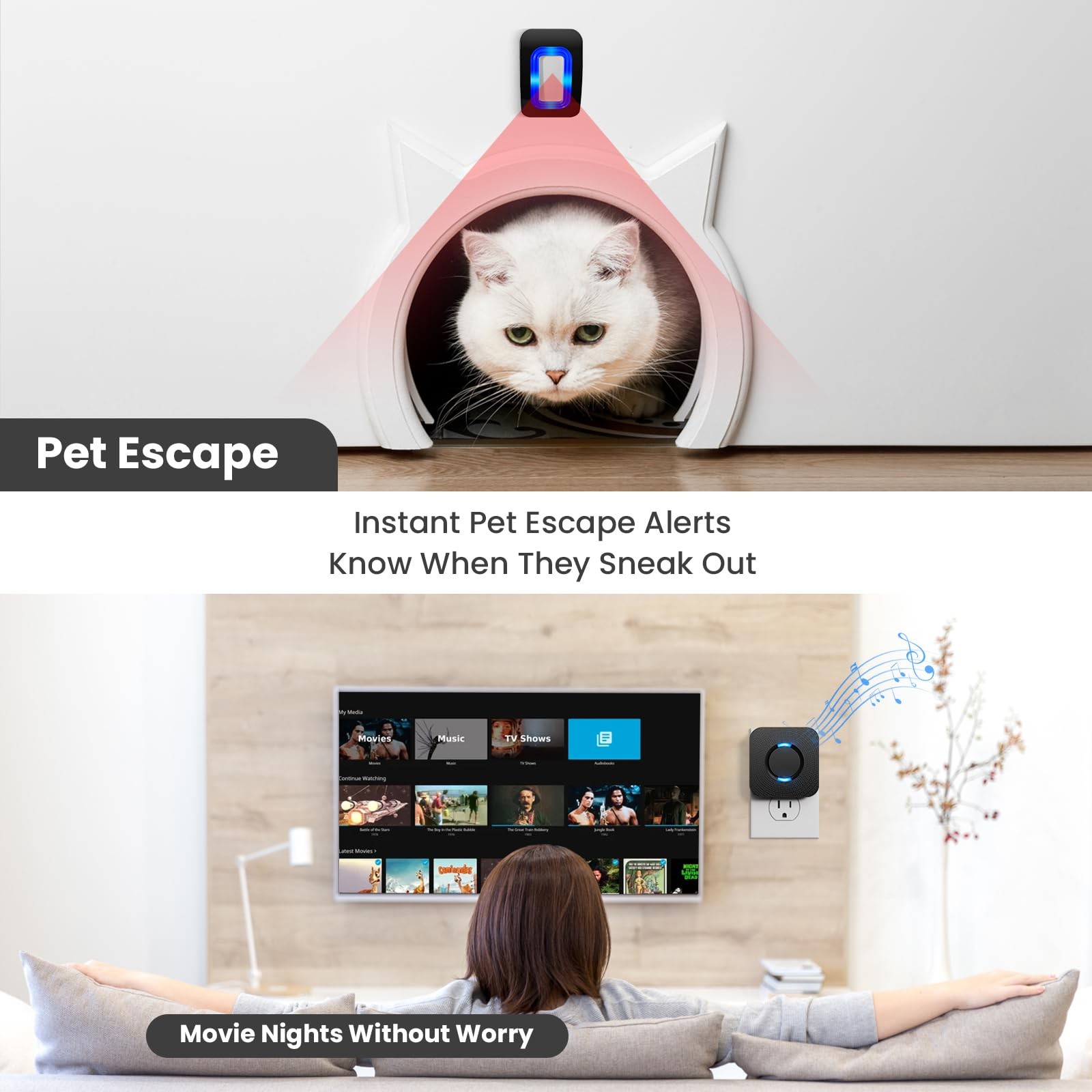 Wireless Motion Sensor LED Light – Motion Detector Alarm Chimes Door Sensor | 50