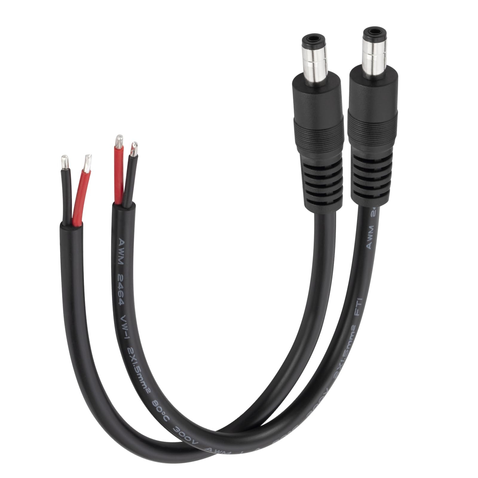 0.8ft 16 AWG DC Power Terminal Cable 5.5×2.5mm Male Plug To Bare Wire 2 PCS