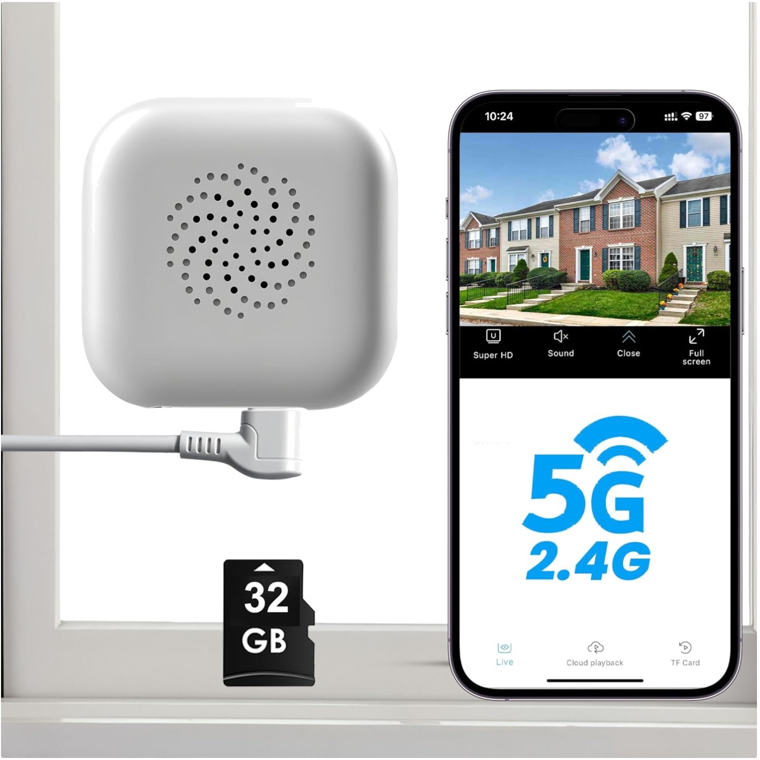 Elegant 2K Window Camera with 32GB SD Card – AI Motion Detection & Night Vision