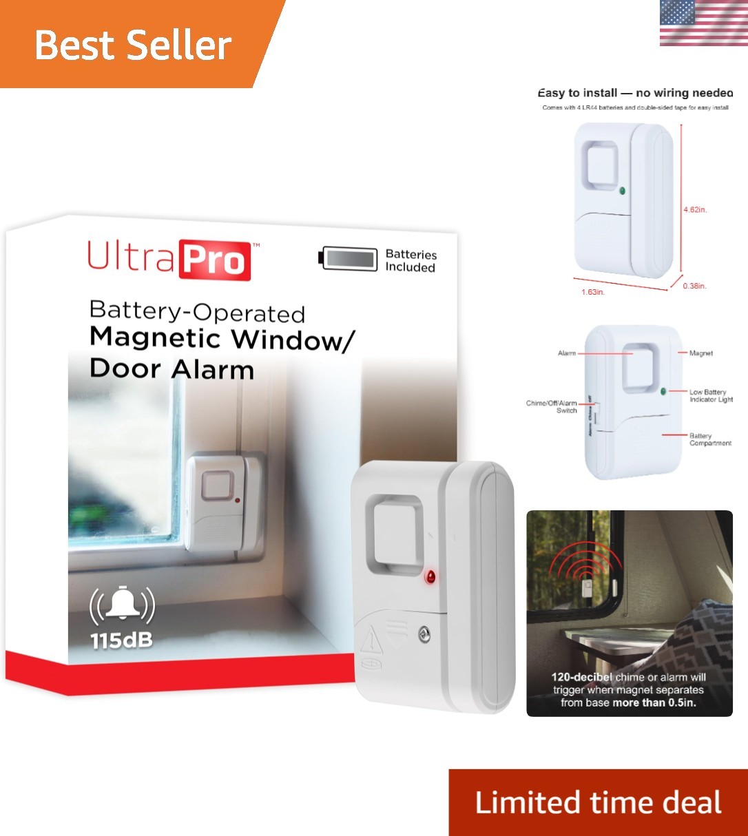 Personal Security Window and Door Alarm – 120dB Wireless Burglar Alert System