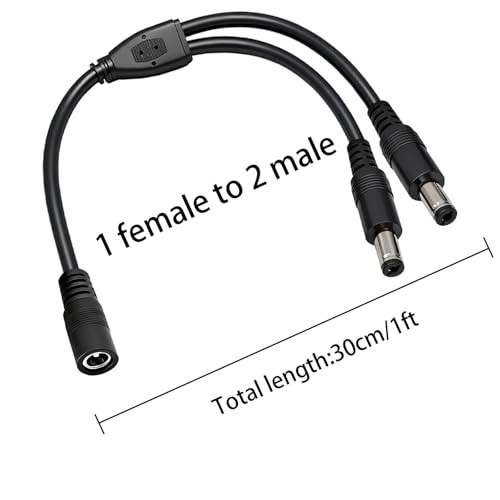 3-Pack 18AWG DC 5.5mm x 2.1mm 12V/24V 1 female to 2 male 1ft, Black 3pcs