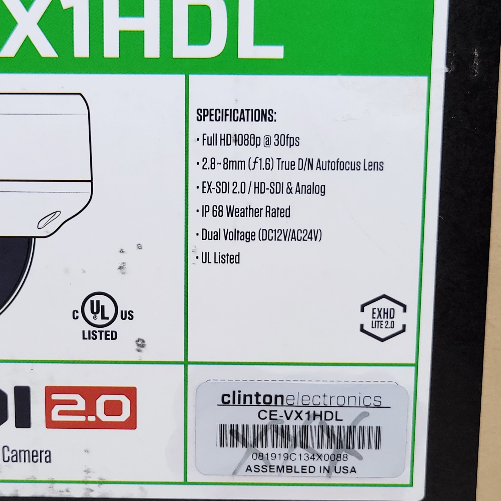 Clinton Electronics CE-VX1HDL HD Analog Vandal X True D/N Dome Camera NIB
