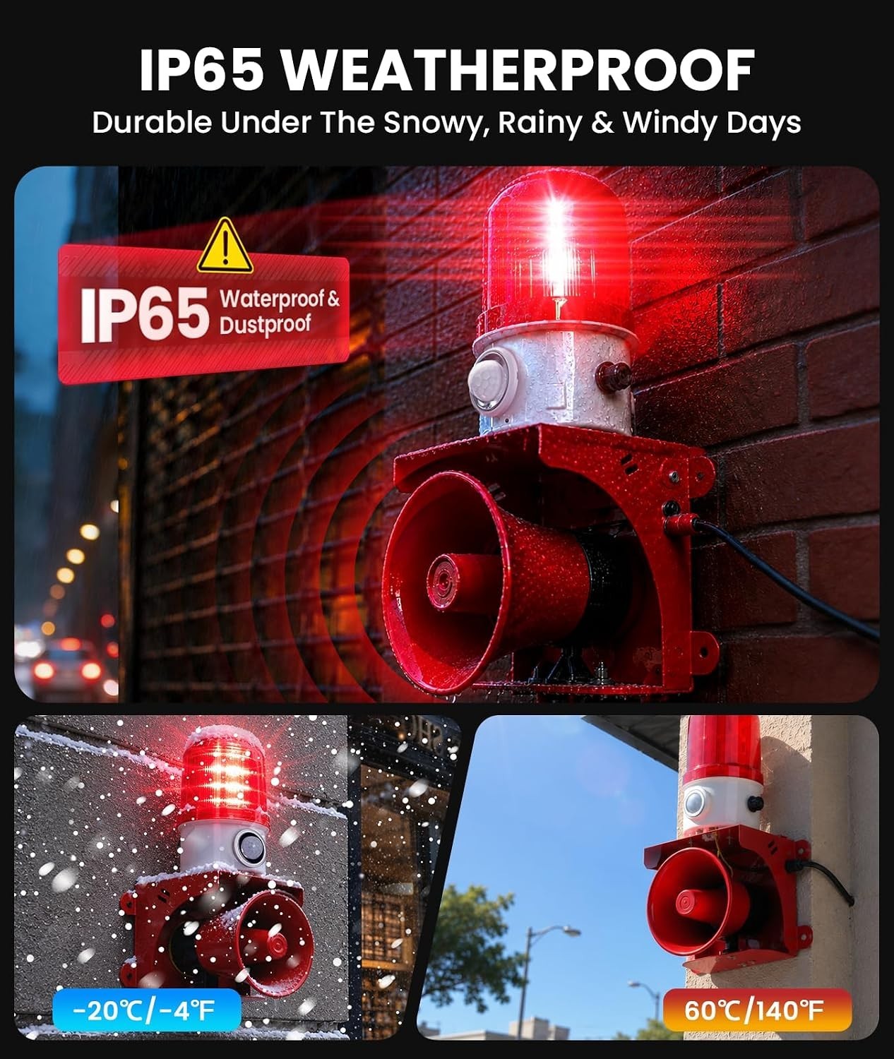120dB Motion Sensor Security Alarm PIR Outdoor Siren Strobe Light AC Plug-In