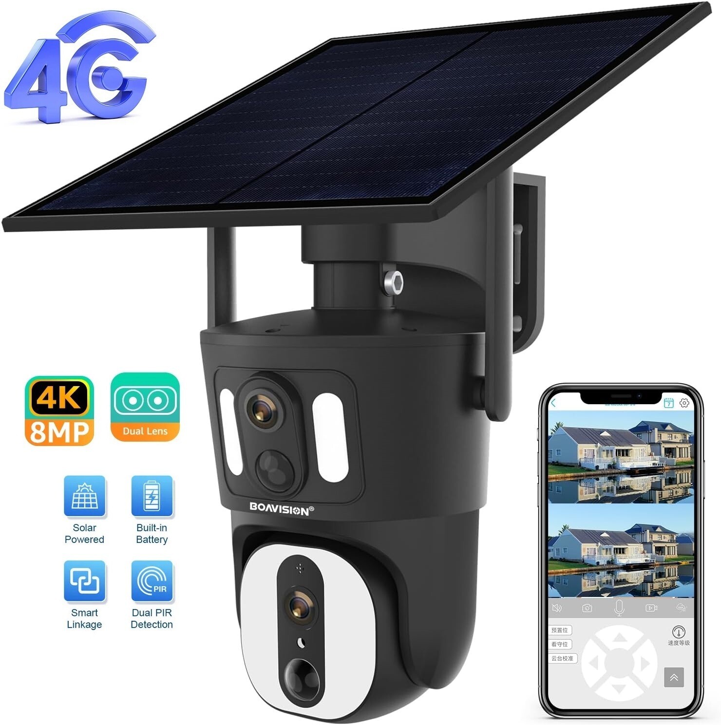 4G Solar Camera Outdoor 4K Dual Lens Security Human Auto Tracking CCTV Camera