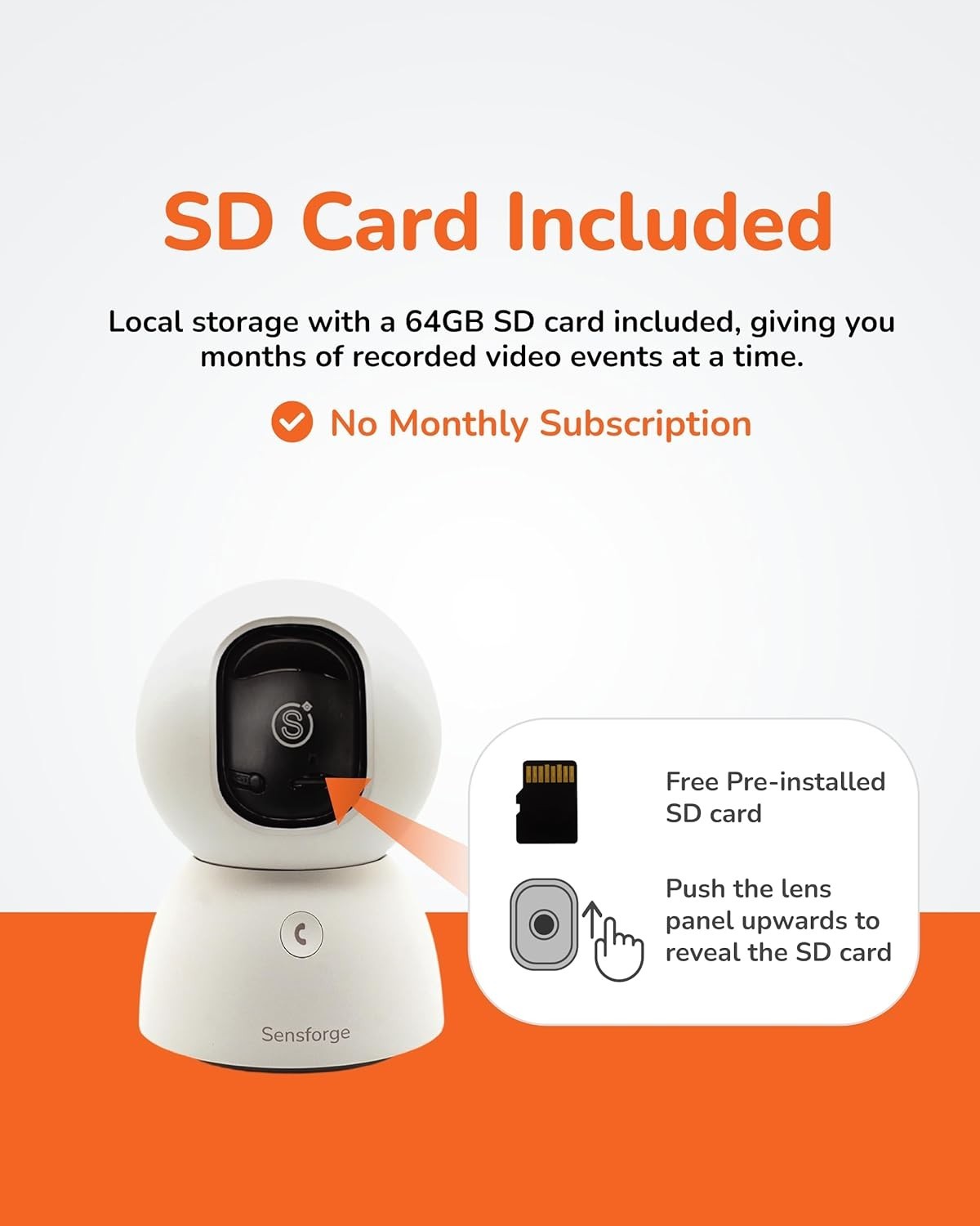 SensForge Rechargeable 2.5K HD Pan-Tilt WiFi Security Camera, AI Detection, 64GB