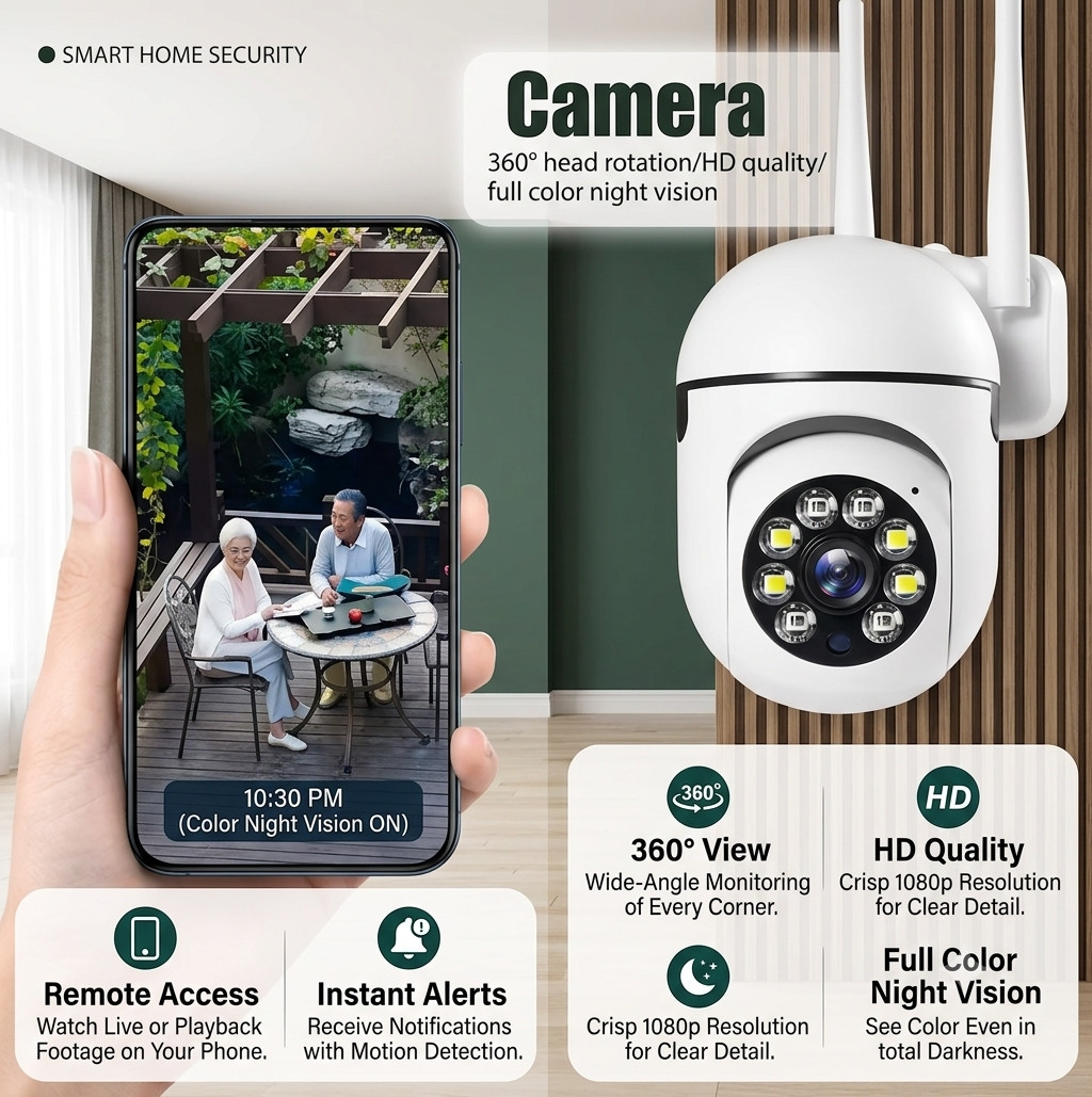 8MP WiFi PTZ Security Camera IR Night Vision Motion Detection 2.4G