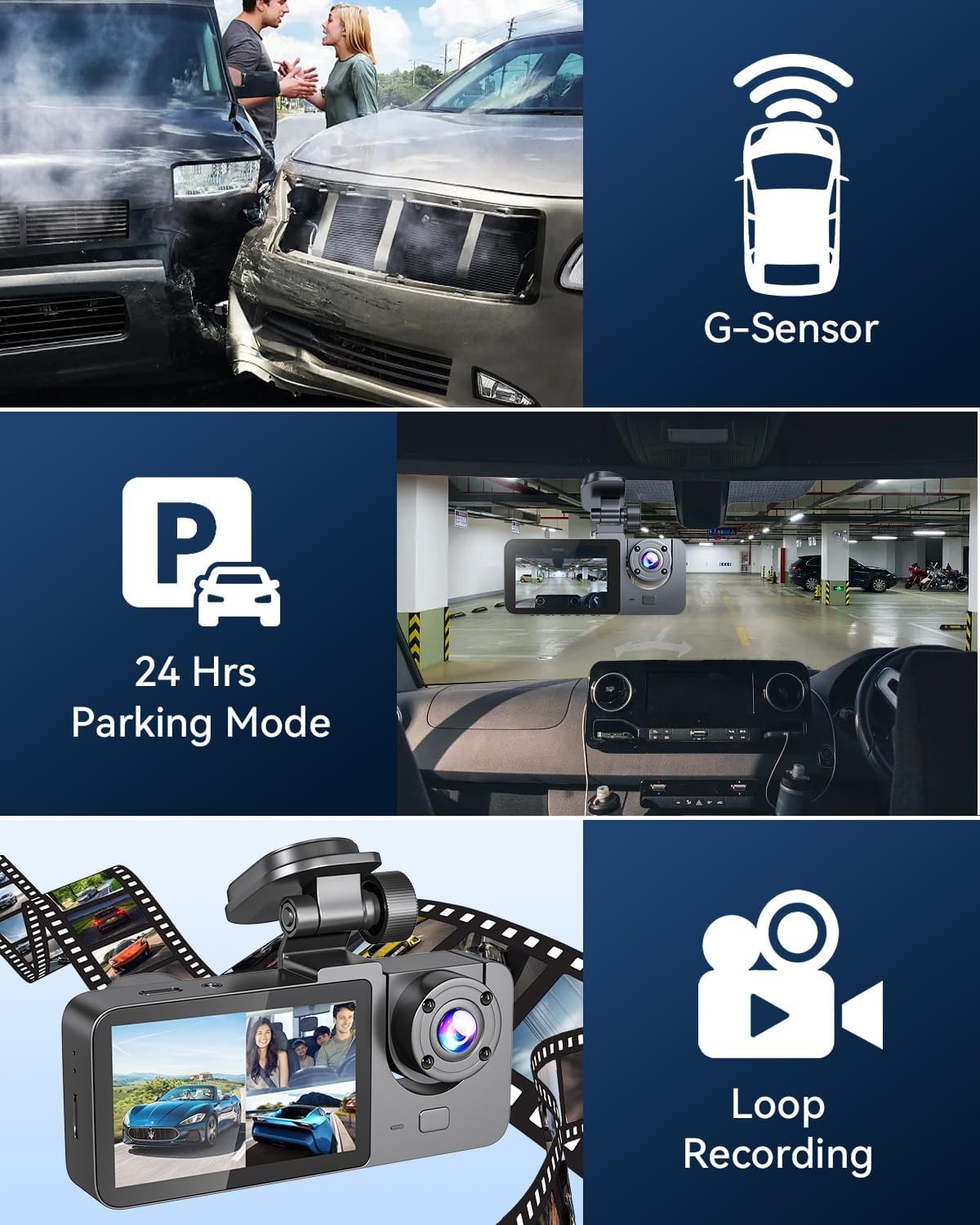 Dash Cam Front and Rear Inside,4K Full HD 3 Channel Dash Camera for Cars, Free 3