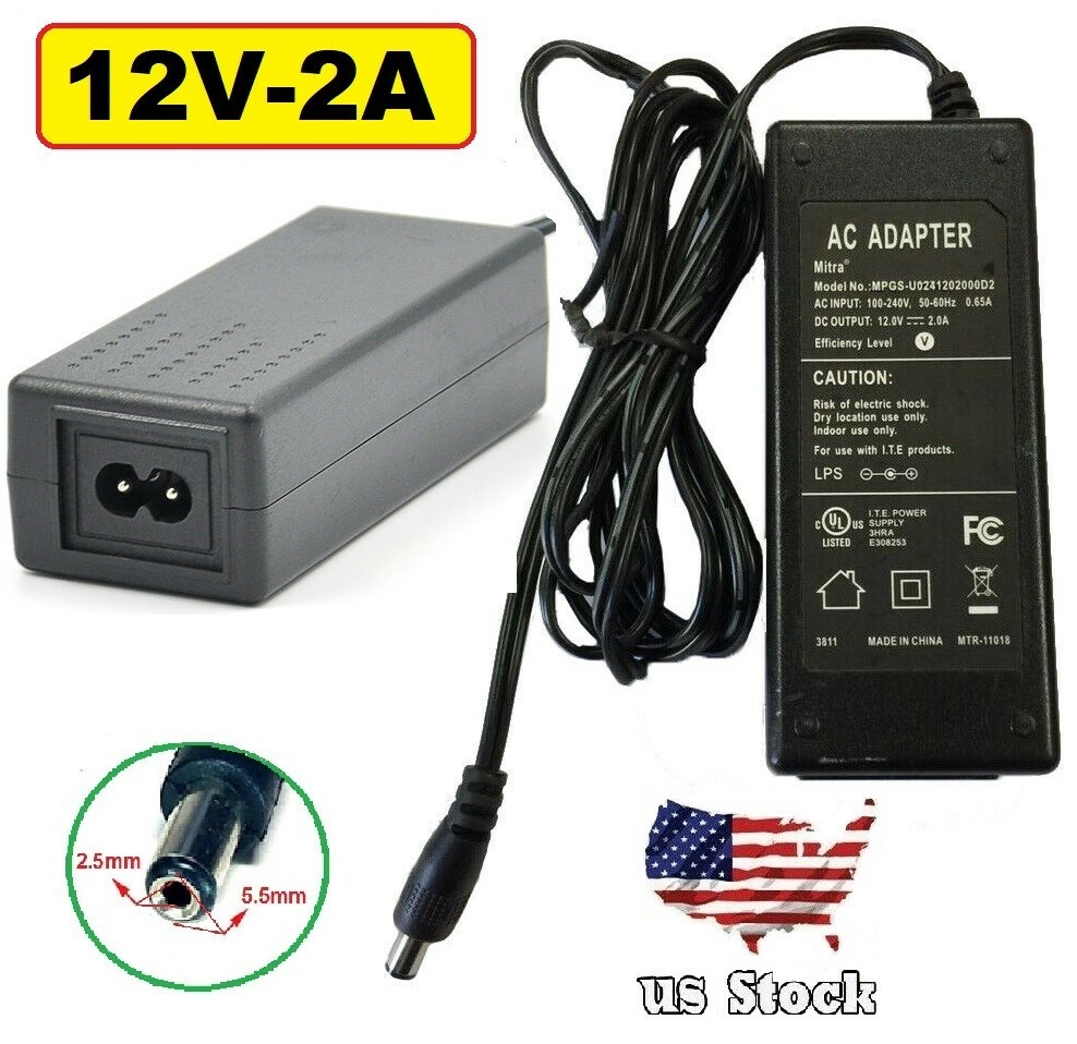 12V 2A 24W UL certified AC / DC Adapter Power Supply US Plug 2.5 x 5.5mm Tip