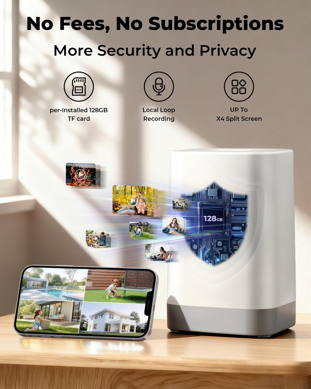 4MP Security Cameras Wireless Outdoor,No Subscription 128GB Local White