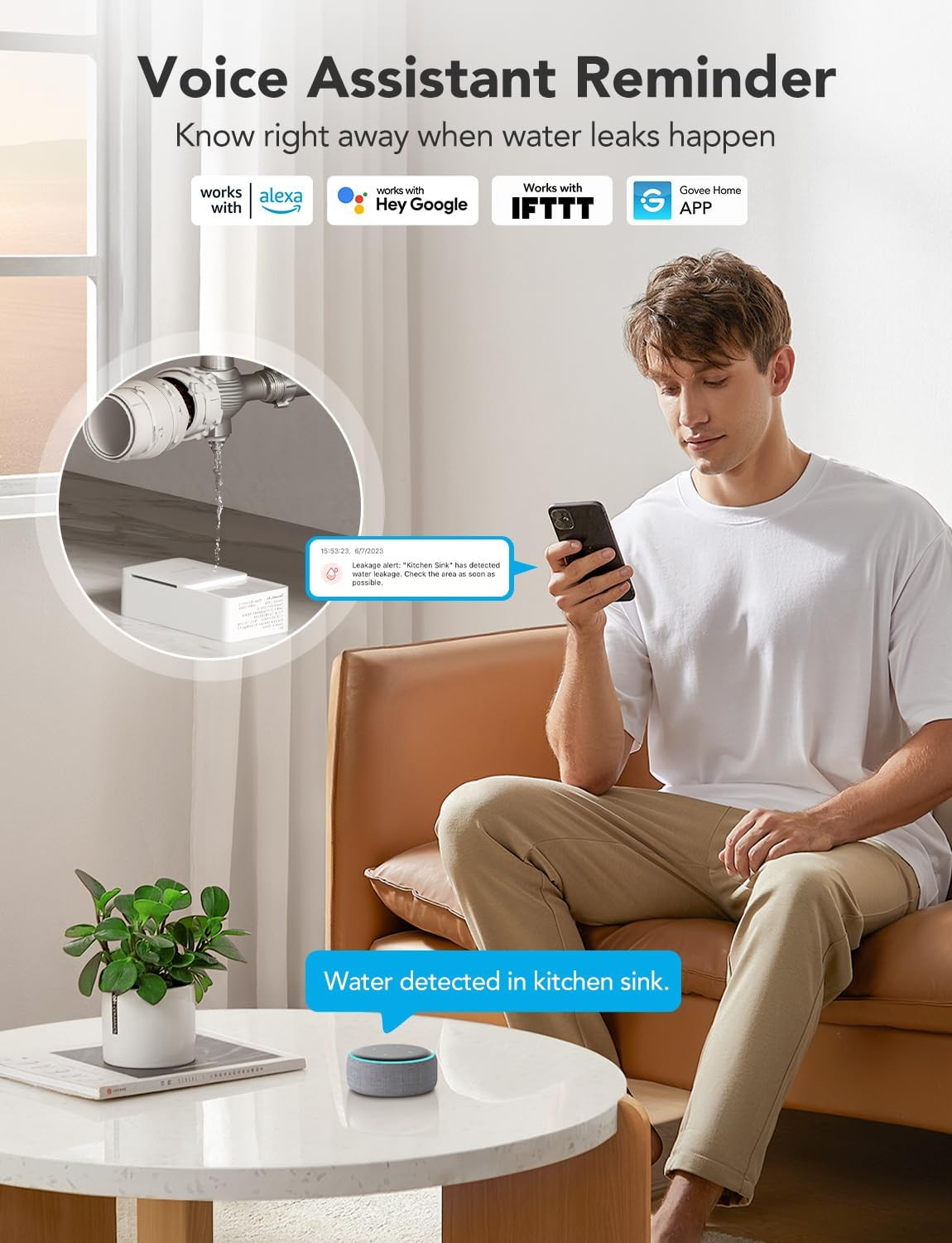 Wifi Water Ieak Detector 2 for Home, Smart Water Ieak Sensor 4 Pack with 100Db A