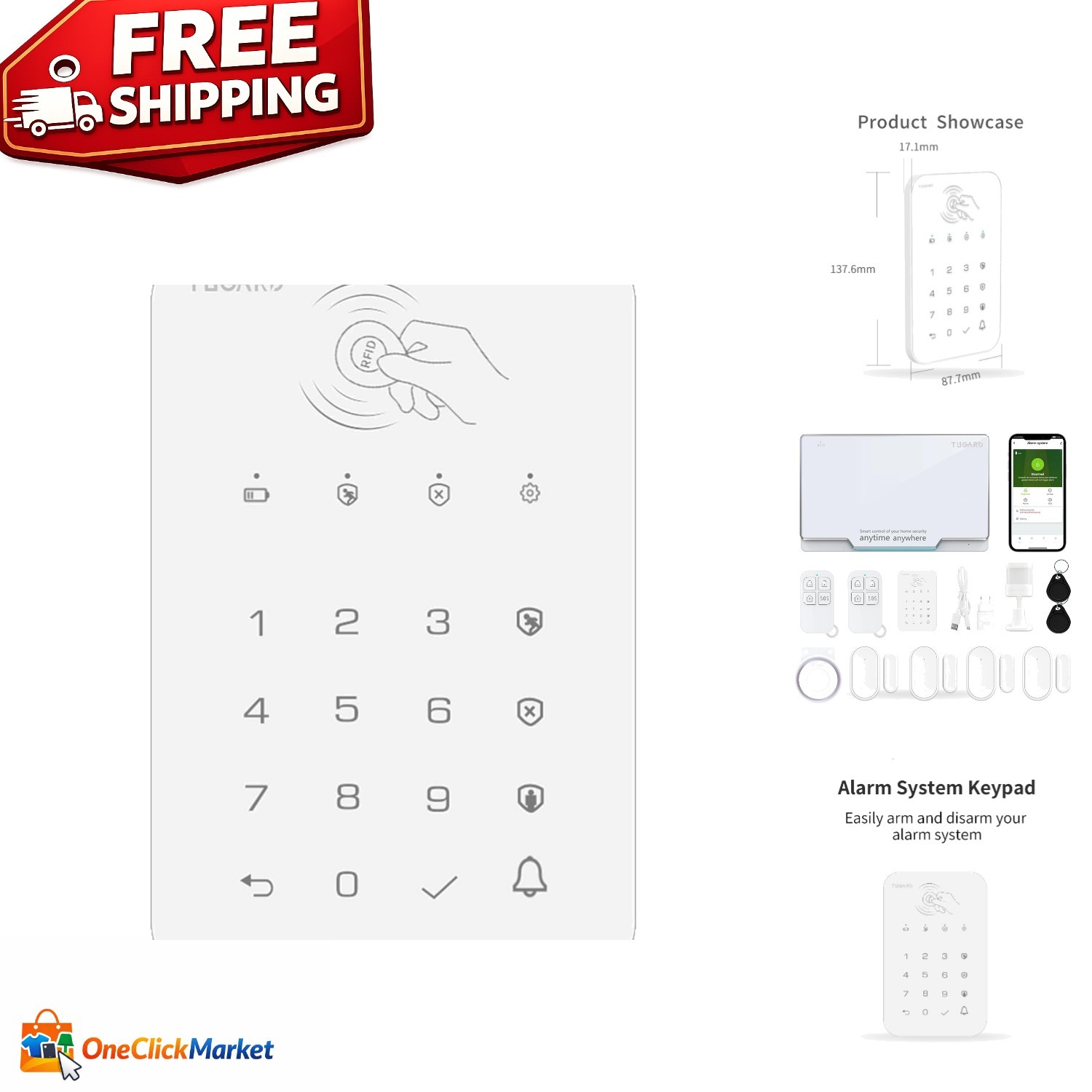 Home Security System Keypad, Wireless WiFi Compatible with Smart Assistants
