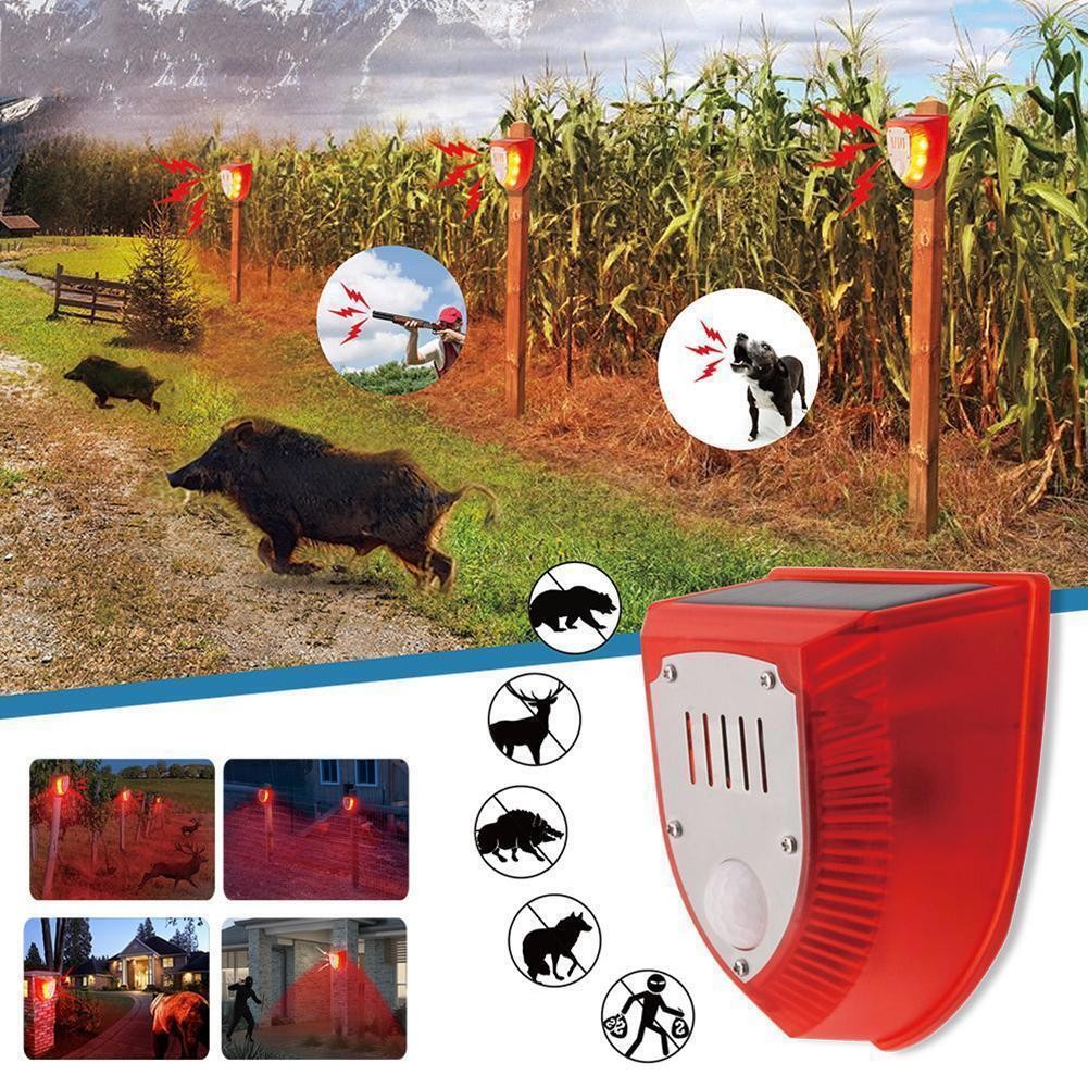 Solar Outdoor Motion Sensor Alarm-129db Dog Barking & Gunshot Sound USB Charge